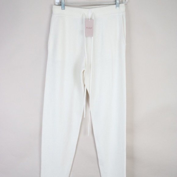 NWT NEW NAP LOUNGEWEAR $399 Straight Cashmere Pants IVORY MEDIUM - Picture 7 of 11